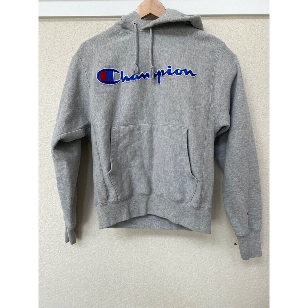 Champion Reverse Weave Hoodie Men's Small Gray Casual Logo Pullover Hoodie